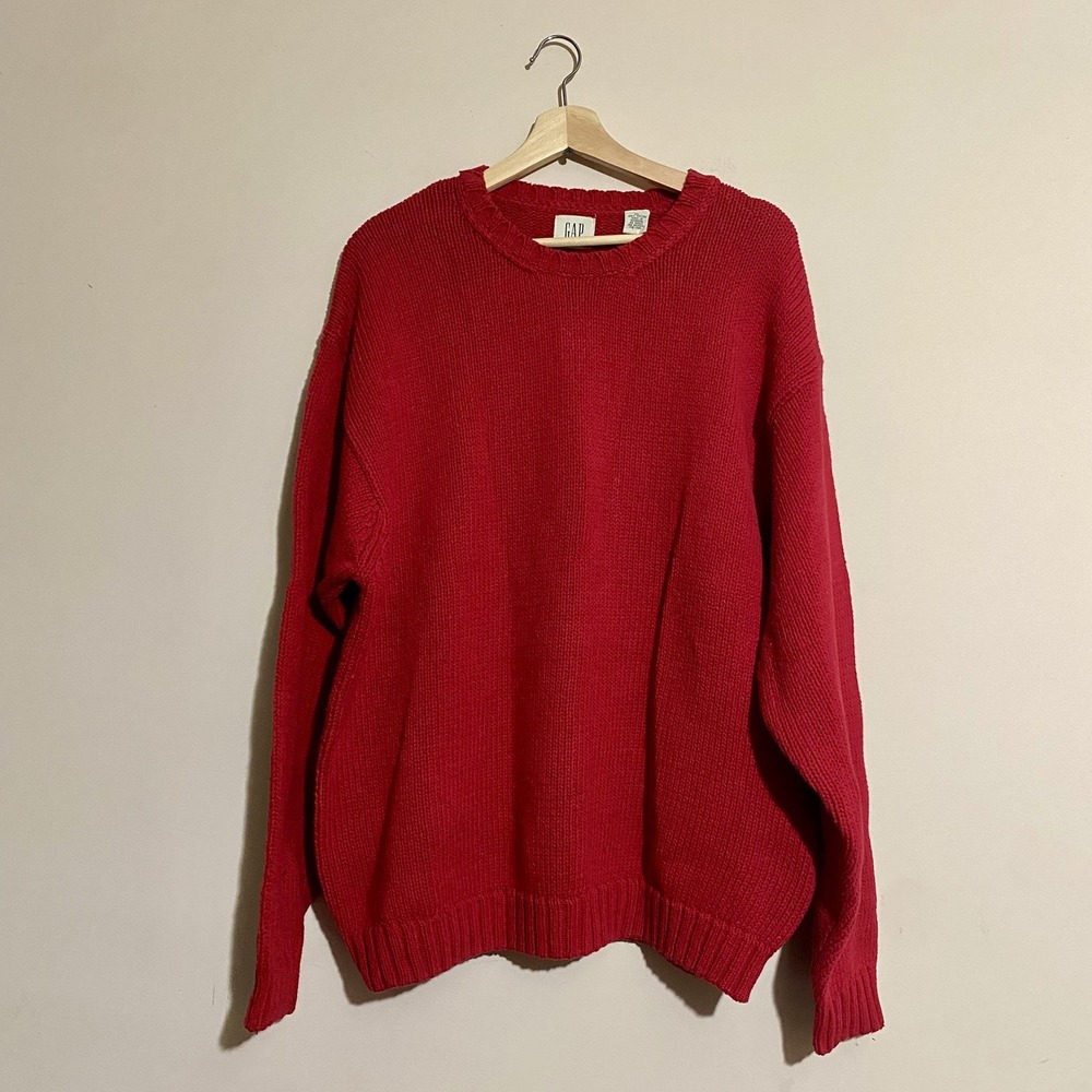 Vintage 90s Gap Mens XL Heavyweight Cotton Knit Crewneck Sweater Red Trending